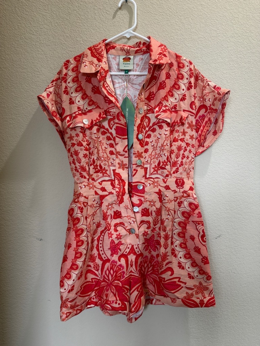 FARM Rio Coral and Red Romper NWT medium - Picture 2 of 5